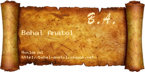 Behal Anatol névjegykártya